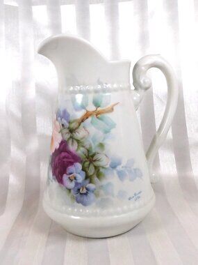 White Floral Signed Milk Jug # 26116